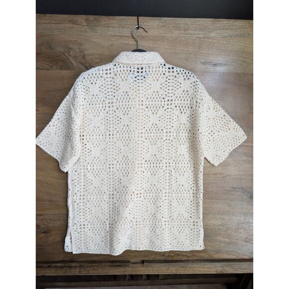 Allsaints Milly Open Knit 2-Piece Pajama Set Womens M Ecru White Short Sleeve - Picture 4 of 5